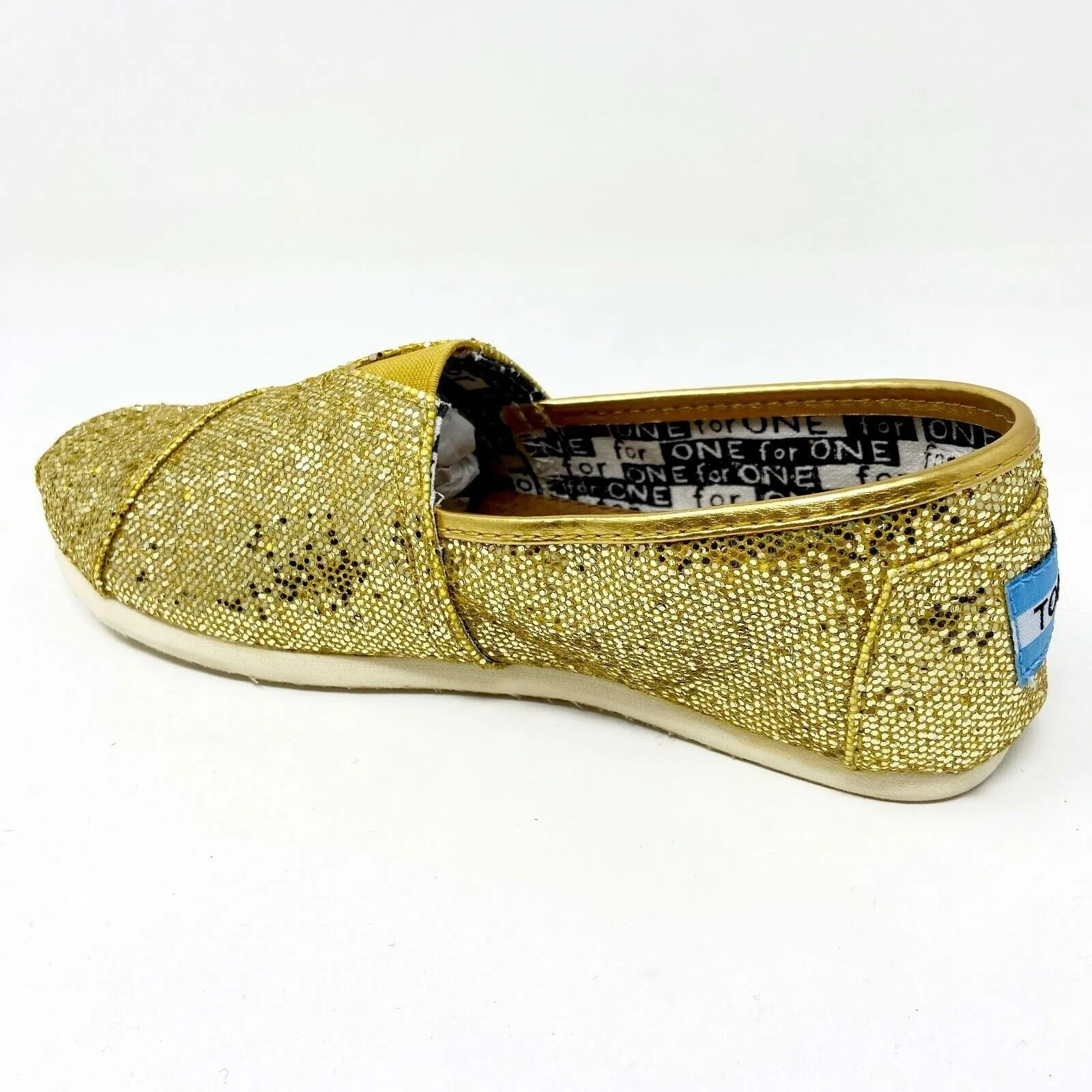 Toms Classics Gold Glitter Youth Slip On Casual Canvas Flat Shoes