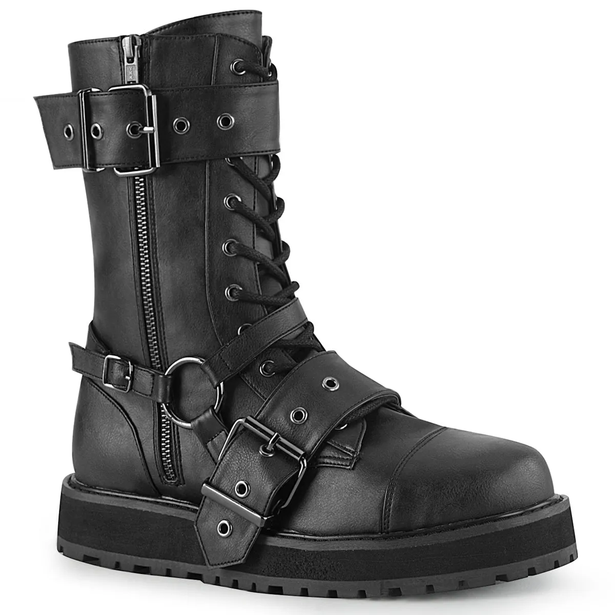 VALOR-220 DemoniaCult Black Vegan Leather Sexy Unisex  Boots (Alternative Footwear)